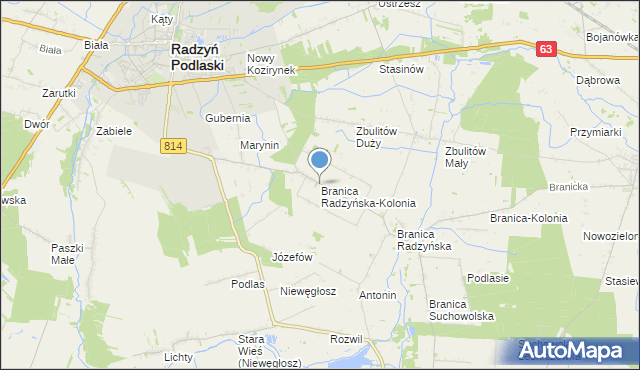 mapa Branica Radzyńska-Kolonia, Branica Radzyńska-Kolonia na mapie Targeo